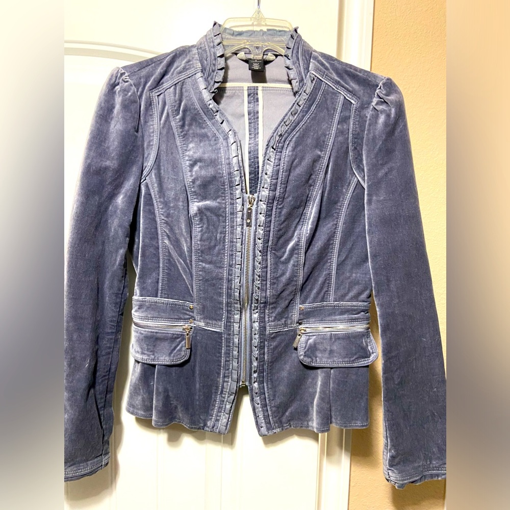 White House, Black market velvet slate blue jacket 6